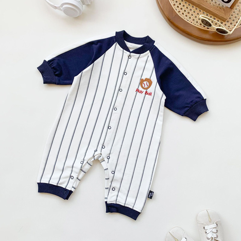 开扣男童连体衣春秋拼色宝宝哈衣