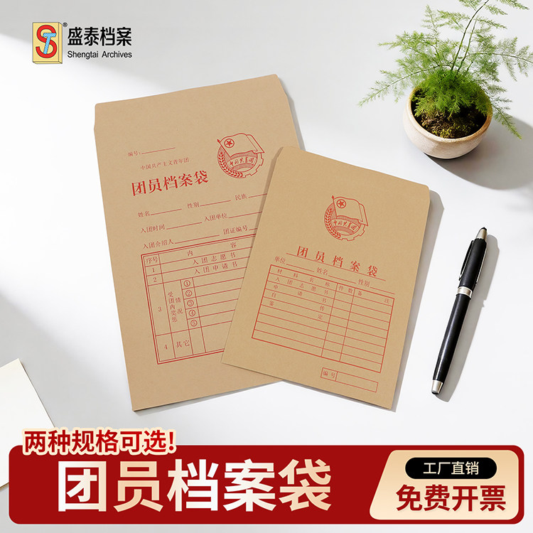 盛泰团员档案袋牛皮纸大小号团籍可订制a4文件袋无酸纸加厚档案袋