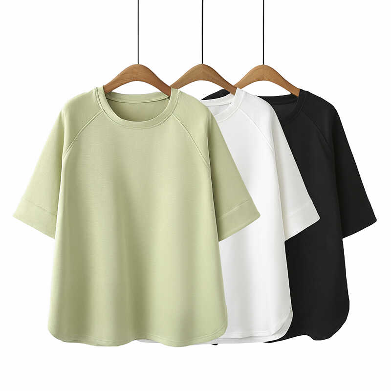 2024夏装韩版新款休闲宽松短袖正肩上衣胖mm大码藏肉显瘦简约T恤