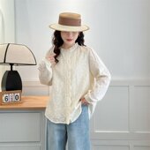 衬衫 大码 女上衣衬衣 新款 胖mm显瘦遮肉木耳领刺绣长袖 女装 2025春季