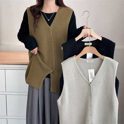 不规则常规马夹大码时尚纽扣V领