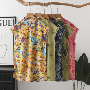 新款 国风斜襟盘扣无袖 大码 新中式 马甲显瘦背心上衣 女装 2025夏季