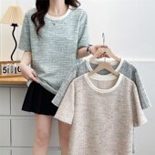 女装 夏季 2025新款 大码 小香风正肩短袖 t恤胖mm内搭显瘦遮肉上衣