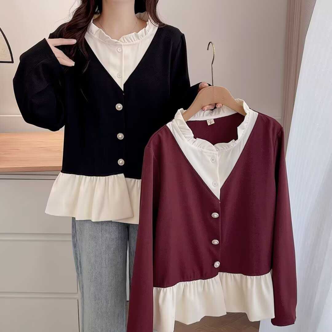 大码宽松韩版纽扣长袖衬衫