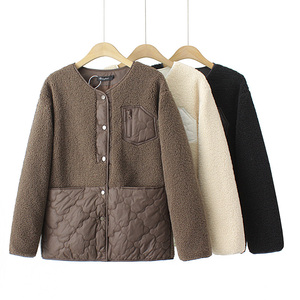 秋冬季韩版新款大码保暖外套200斤胖mm设计感羊羔毛拼接小棉衣