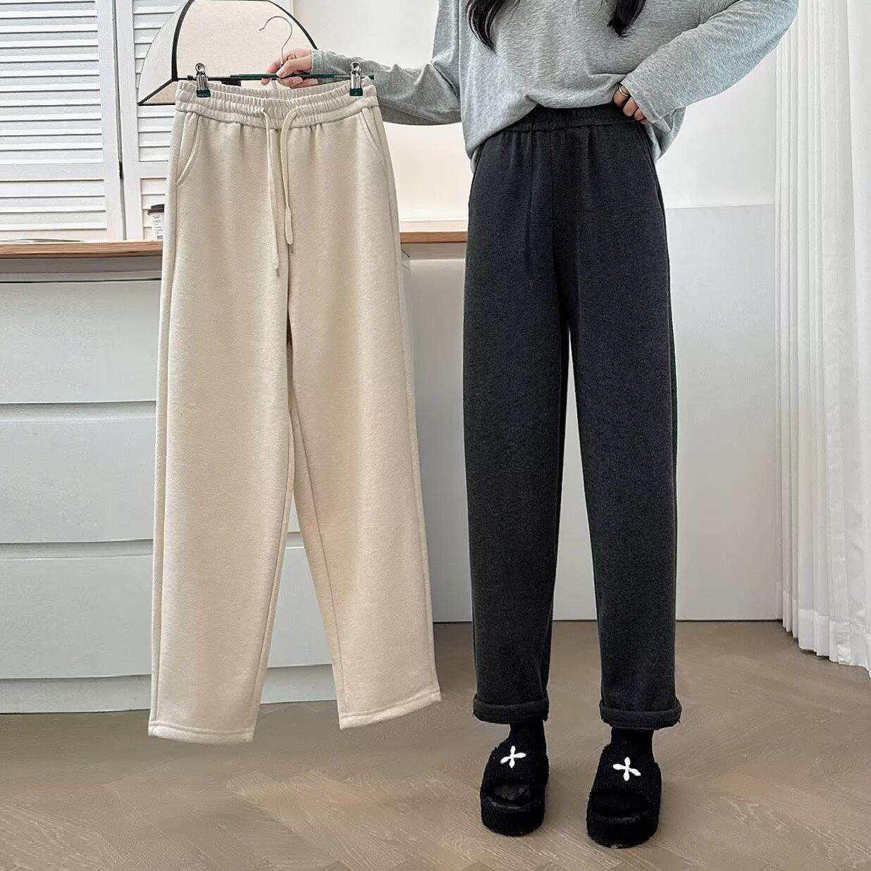 2024冬季女装韩版新款休闲裤大码松紧高腰加绒加厚人字纹哈伦裤,女装/女士精品,休闲裤,淘宝优惠券,粉丝福利购,淘宝优惠卷