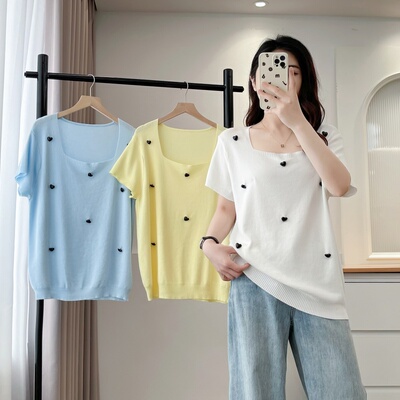 2025夏装韩版新款爱心针织T恤