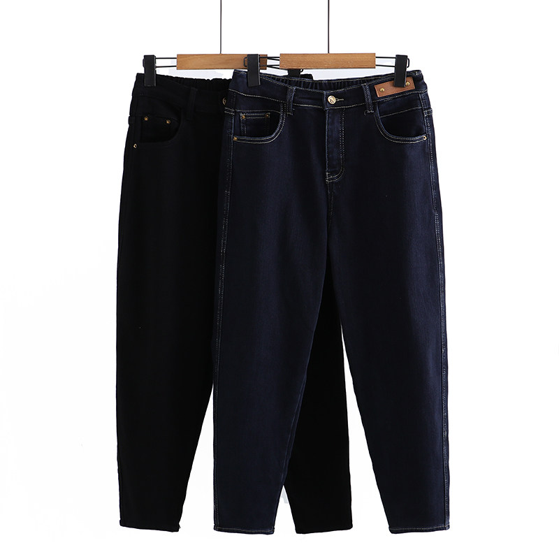 冬季韩版新款加厚玉米格绒哈伦裤胖mm高腰显瘦弹力贴标大码牛仔裤,女装/女士精品,牛仔裤,淘宝优惠券,粉丝福利购,淘宝优惠卷