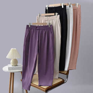 女裤 休闲裤 春夏装 胖mm九分西装 松紧腰宽松显瘦一粒扣哈伦裤 大码