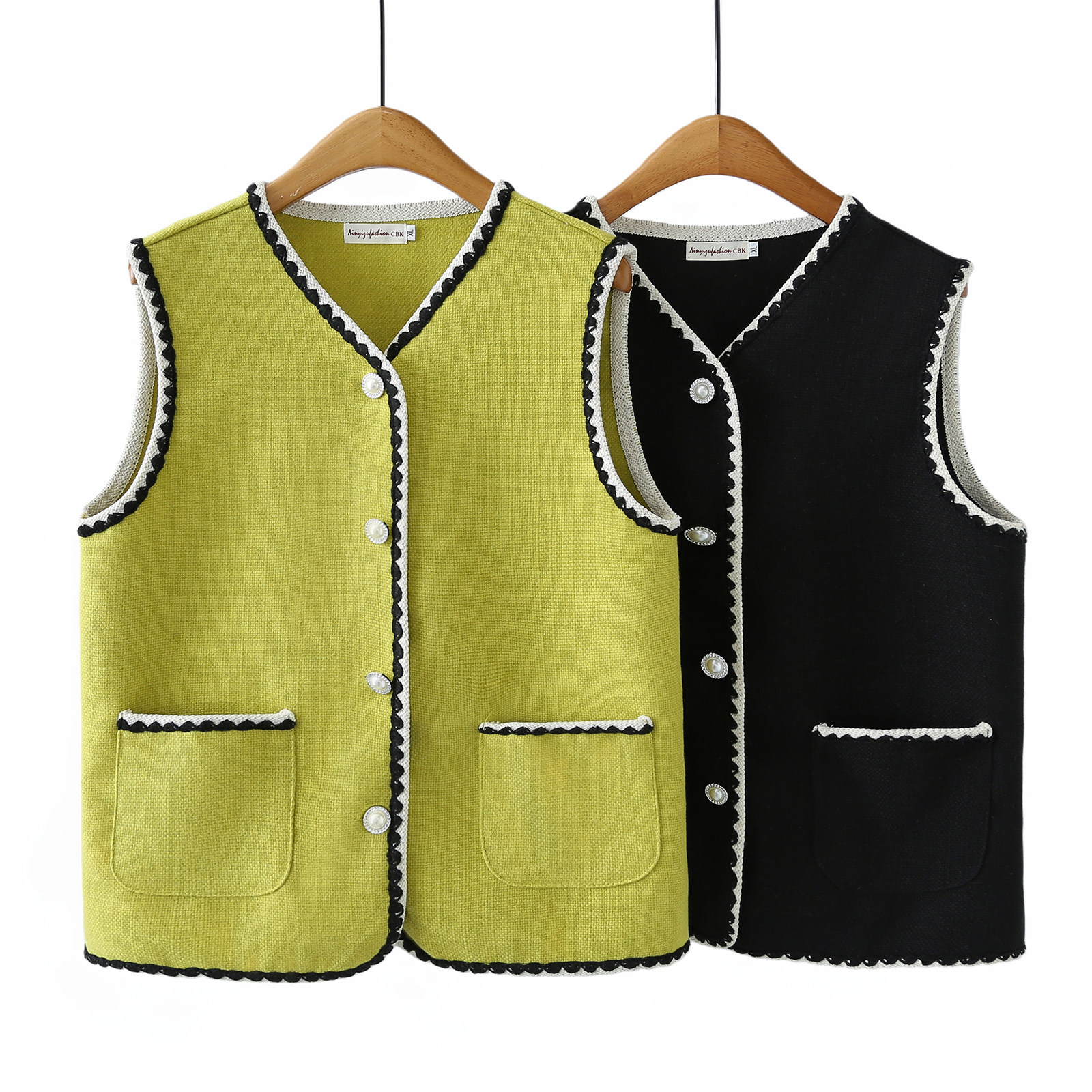 2026春季小香风撞色滚边马甲女V领纽扣开衫显瘦叠穿背心大码外套,女装/女士精品,马夹,淘宝优惠券,粉丝福利购,淘宝优惠卷