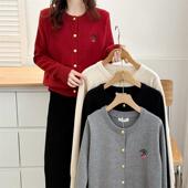 新款 针织衫 开衫 2024秋冬女士韩版 大码 胖mm小清新樱桃刺绣毛衣外套