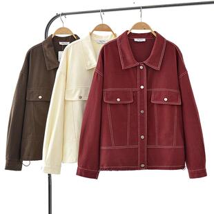 韩系气质宽松藏肉上衣 新款 大码 胖mm减龄百搭显瘦软牛仔外套女春季