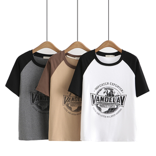 t恤 休闲上衣200斤胖mm圆领撞色字母地球印花大码 2023夏季 女士新款