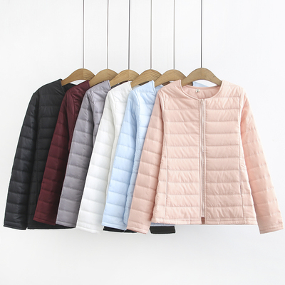 加大码胖mm圆领拉链横条轻薄棉衣