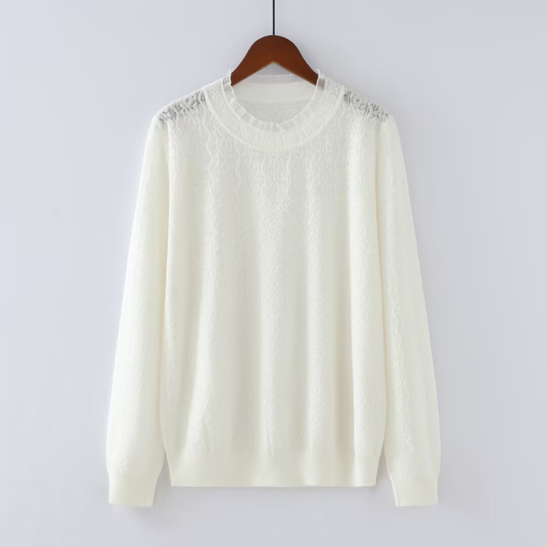 大码镂空蕾丝圆领针织衫