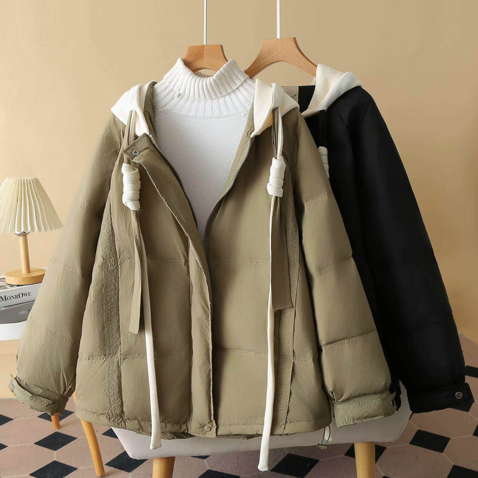 大码女装羽绒服2024冬季加厚新款胖mm短款拉链连帽宽松显瘦外套