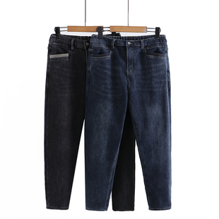 新款 胖mm高腰口袋拼接加绒牛仔哈伦裤 时尚 梨形身材老爹裤 大码 冬季