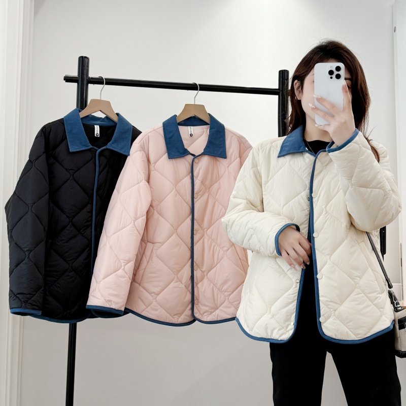 大码女装冬装新款韩版宽松翻领撞色拼接灯芯绒棉服外套休闲上衣,女装/女士精品,棉衣/棉服,淘宝优惠券,粉丝福利购,淘宝优惠卷