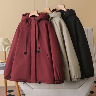 宽松休闲连帽加绒加厚派克服胖mm显瘦保暖外套棉衣 冬新款 大码 女装