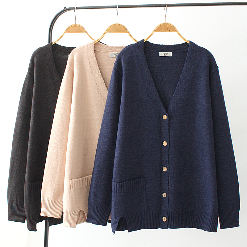 秋季新款大码宽松缺口女士毛衣