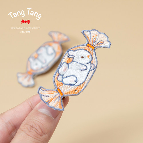 tangtang儿童发饰兔子刺绣发夹女童可爱发卡头饰宝宝刘海夹全包夹
