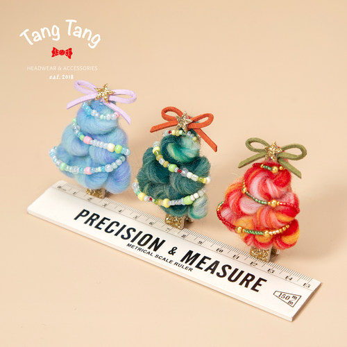 tangtang儿童发饰手工圣诞树立体发夹可爱宝宝节日发卡头饰品礼物