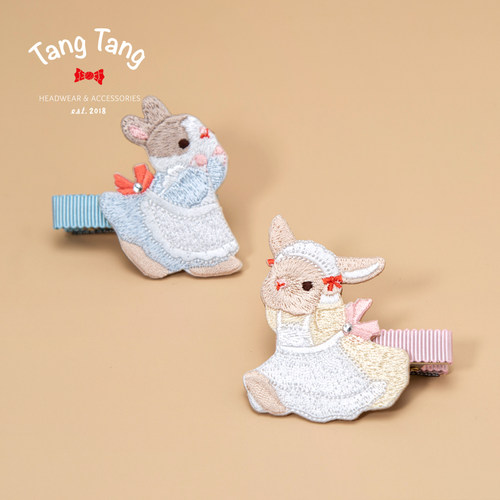 兔子刺绣刘海夹tangtang日韩可爱