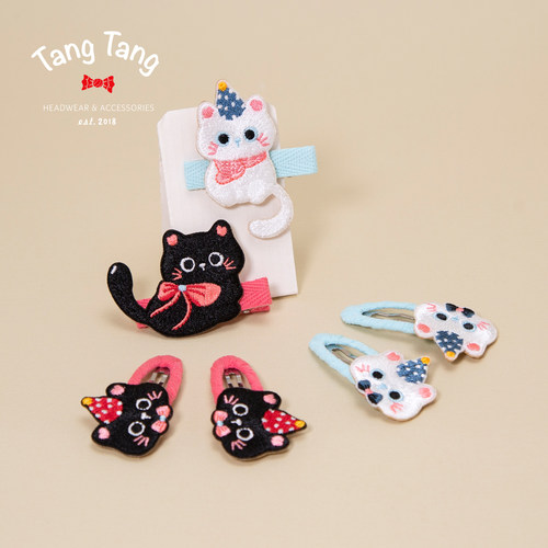 Tangtang儿童发饰森系猫咪发夹女童可爱刺绣刘海夹女宝宝头饰发饰