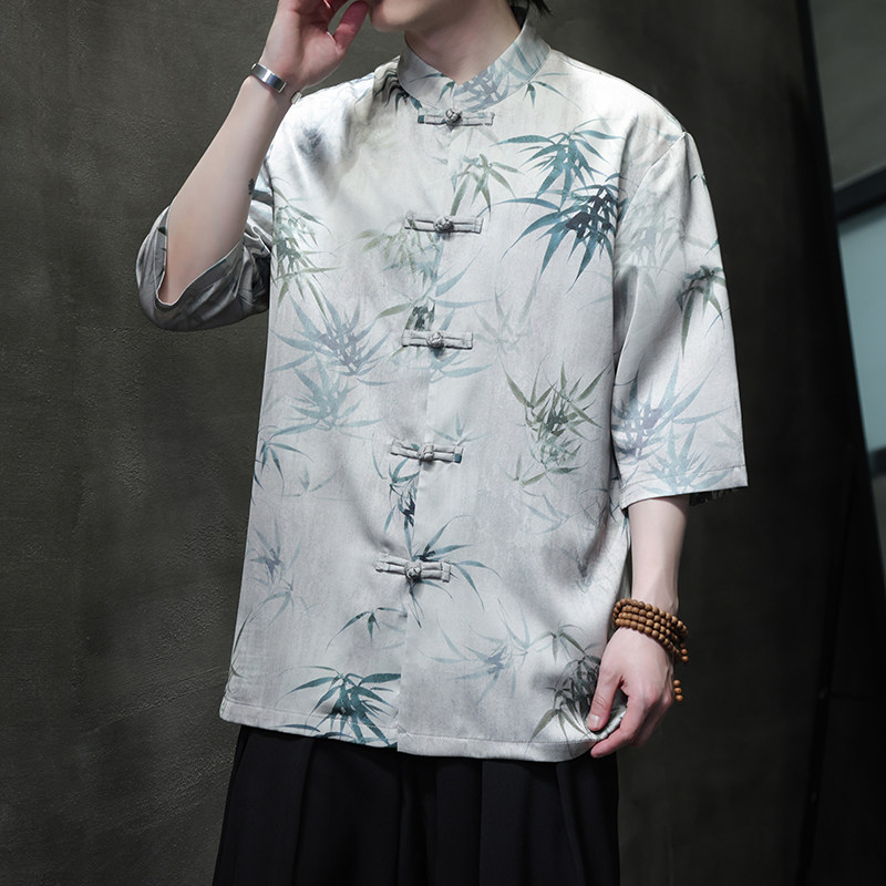 2024夏风男装印花唐装汉服短袖五分袖衬衫衬衣C229-Y1035-P68图片
