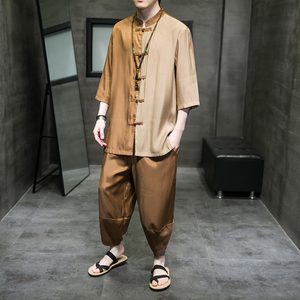 2024春夏风男装撞色唐装汉服套装两件套大码C229/TZ344/P85图片