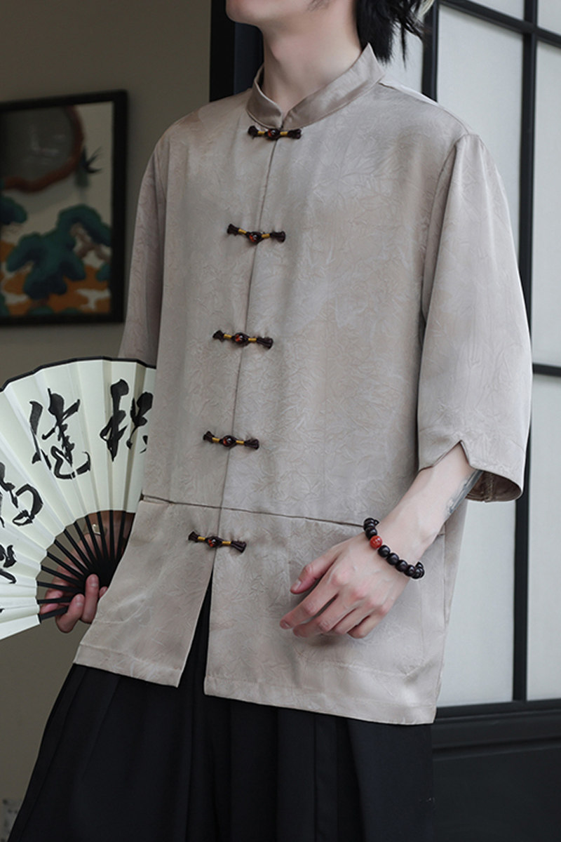 2024夏风男装盘扣唐装汉服短袖五分袖衬衫衬衣C229-Y1037-P70,男装衬衫,电商C229
