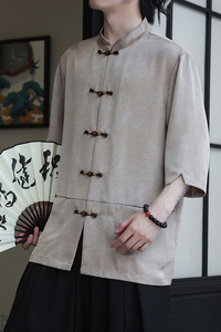 2024夏风男装盘扣唐装汉服短袖五分袖衬衫衬衣C229-Y1037-P70图片