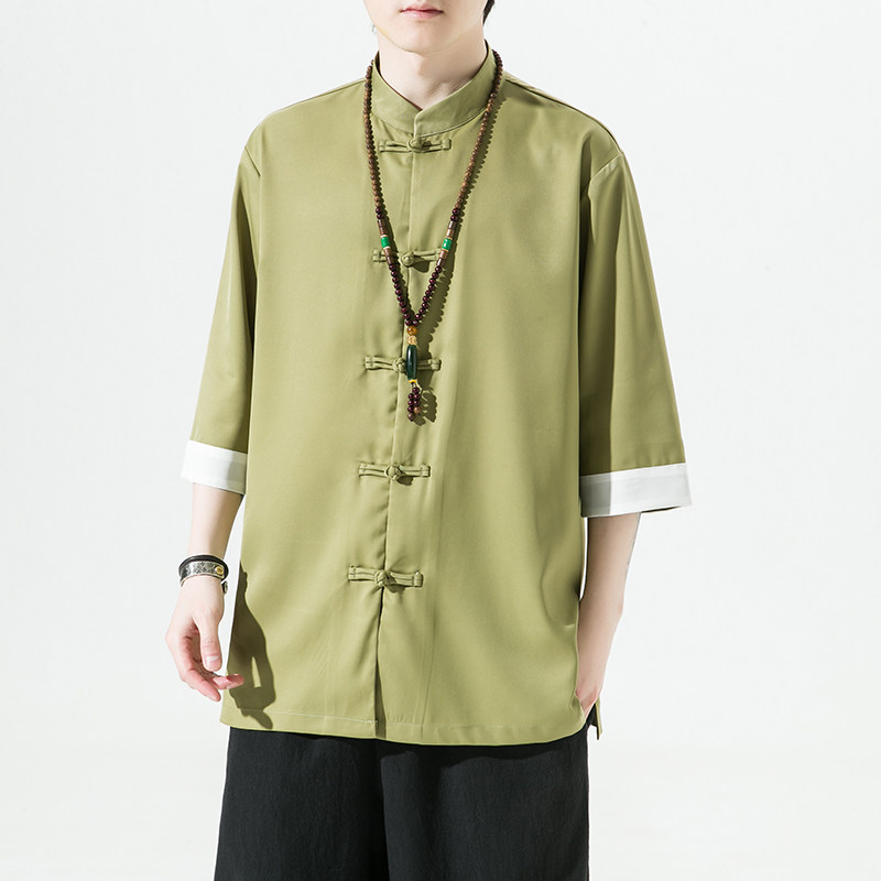 2023夏款风男装冰丝唐装汉服白底五分袖衬衫男C229/Y677/P60,男装衬衫,电商C229