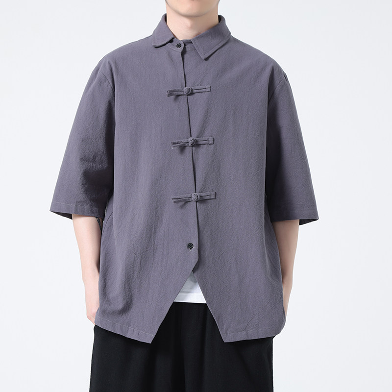2024春夏风男装棉麻亚麻唐装汉服五分袖衬衫C229-Y908-P65,男装衬衫,电商C229