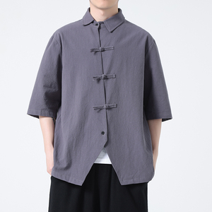 2024春夏风男装棉麻亚麻唐装汉服五分袖衬衫C229-Y908-P65图片