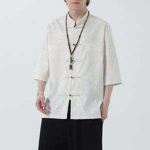 2024夏风男装盘扣唐装汉服短袖五分袖衬衫衬衣C229-Y1031-P70,男装衬衫,电商C229