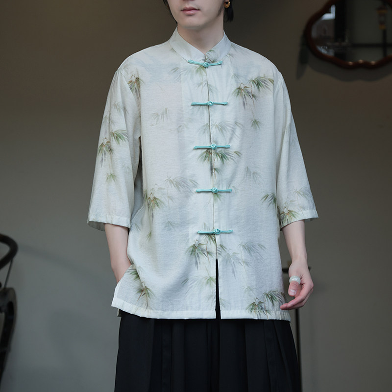 2024夏风男装印花唐装汉服五分袖短袖衬衫衬衣C229-Y1003-P70,男装衬衫,电商C229