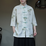2024夏风男装冰丝唐装汉服短袖五分袖衬衫衬衣C229-Y1003-P70，男装衬衫，电商C229