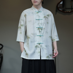 2024夏风男装冰丝唐装汉服短袖五分袖衬衫衬衣C229-Y1003-P70图片