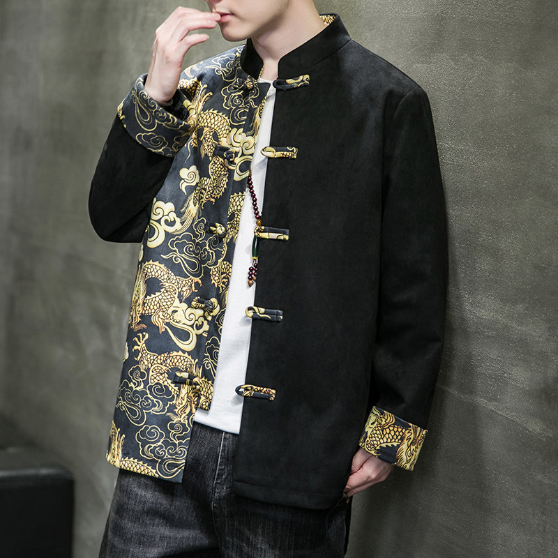 2023秋冬风男装鹿皮绒夹克唐装汉服外套大码C229/Y922/P105,男装夹克,电商C229