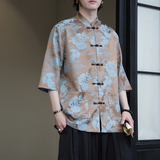 2024夏风男装提花唐装汉服五分袖短袖衬衫衬衣C229-Y1032-P70，男装衬衫，电商C229