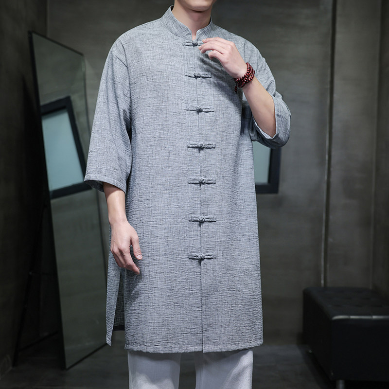 2025夏风男装棉麻亚麻唐装汉服长款衬衫衬衣C229-Y1092-P100,男装衬衫,电商C229