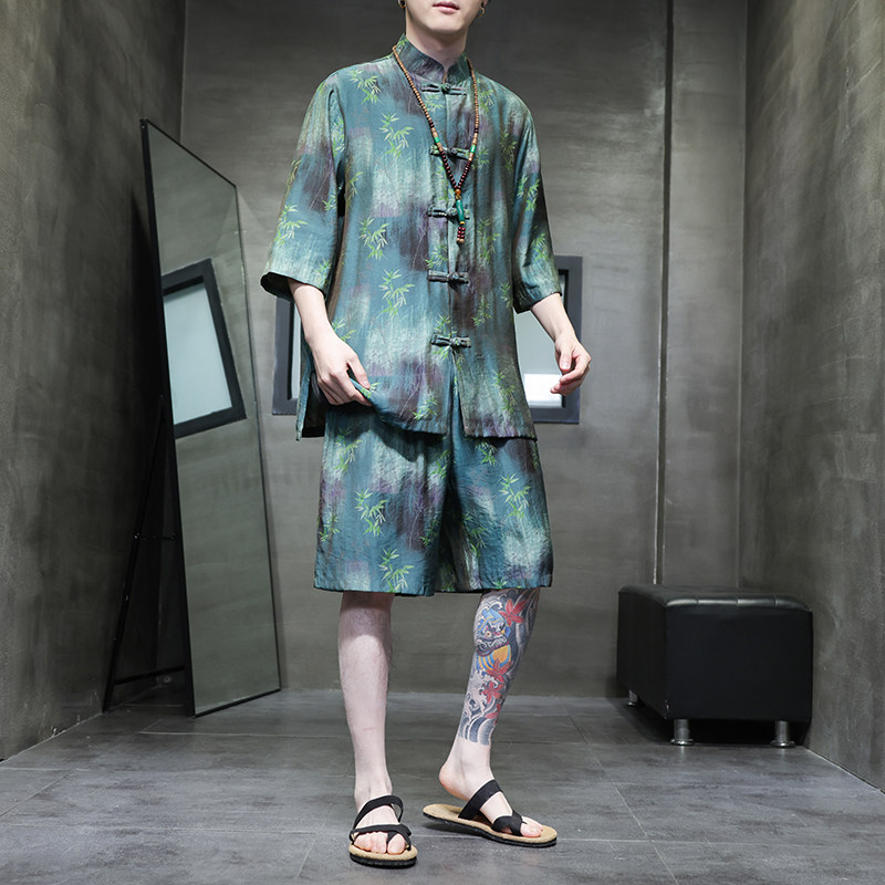 2024春夏风男装盘扣中式唐装汉服套装两件套C229-TZ360-P100,男装休闲套装,电商C229