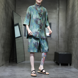 2024春夏风男装盘扣中式唐装汉服套装两件套C229-TZ360-P100图片