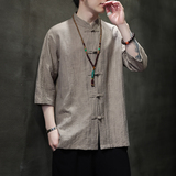 2024春夏风男装棉麻亚麻唐装汉服短袖衬衫衬衣C229-Y1017-P65，男装衬衫，电商C229