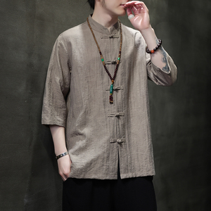 2024春夏风男装棉麻亚麻唐装汉服短袖衬衫衬衣C229-Y1017-P65图片