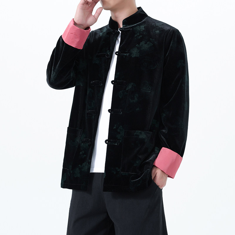 2025秋冬风男装丽丝绒印花唐装汉服夹克外套C229-Y1115-P120,男装休闲套装,电商C229
