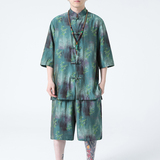 2024夏风男装唐装汉服短袖五分裤套装两件套C229-TZ360-P100，男装休闲套装，电商C229