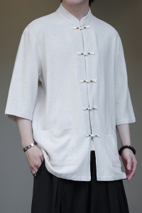 2024夏季风男装复古中式盘扣唐装汉服衬衫衬衣C229-Y1027-P70图片