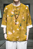 2024夏季风男装印花唐装汉服短袖五分袖T恤大码C229/T175/P50，男装T恤，电商C229